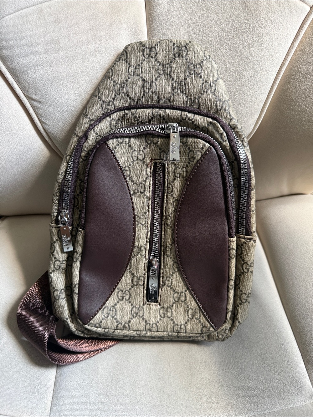 Beige Monogram and Brown Belt Bag